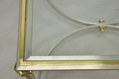 Vintage French Directoire Maison Jansen Style Steel Brass Low Square Side Table