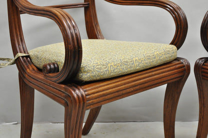 Vintage English Regency Style Cane Seat Mahogany Saber Leg Arm Chairs - a Pair