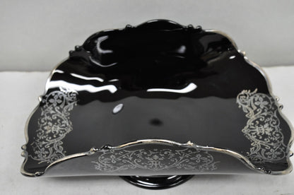 Vintage Rockwell Black Amethyst Glass Sterling Silver Overlay Centerpiece Dish