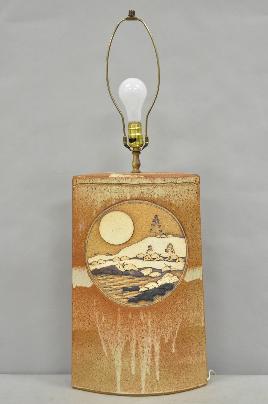 Vintage Rick Schlag Studio Orange Terracotta Pottery Southwestern Table Lamp
