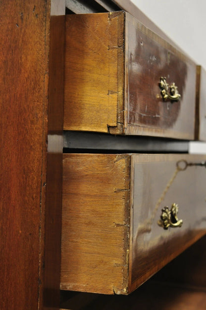 Antique English Georgian Mahogany Banded Satinwood Inlay 5 Drawer Chest Dresser