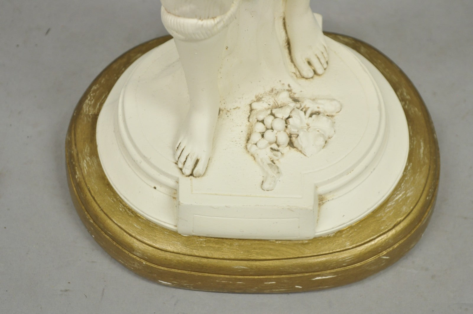 Vintage French Style White Painted Metal Figural Boy w Flower Basket Table Lamp