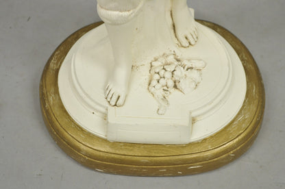 Vintage French Style White Painted Metal Figural Boy w Flower Basket Table Lamp