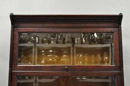 Antique Mahogany 4 Section Barrister Bookcase Glass Door Stacking Lawyer Cabinet