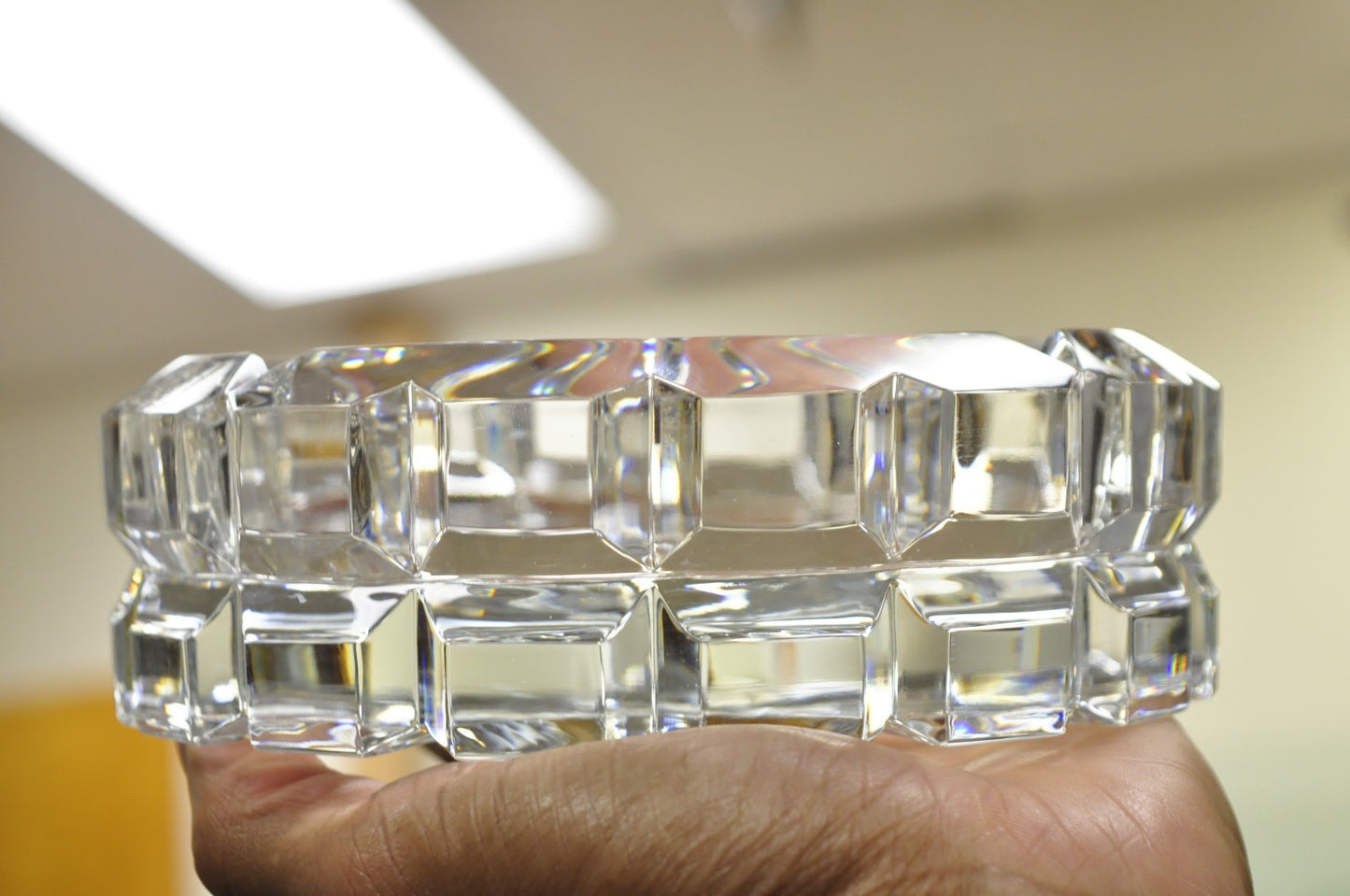 Vintage Highcrest by Mikasa Large 7" Leaded Crystal Glass Ashtray Cube Pattern
