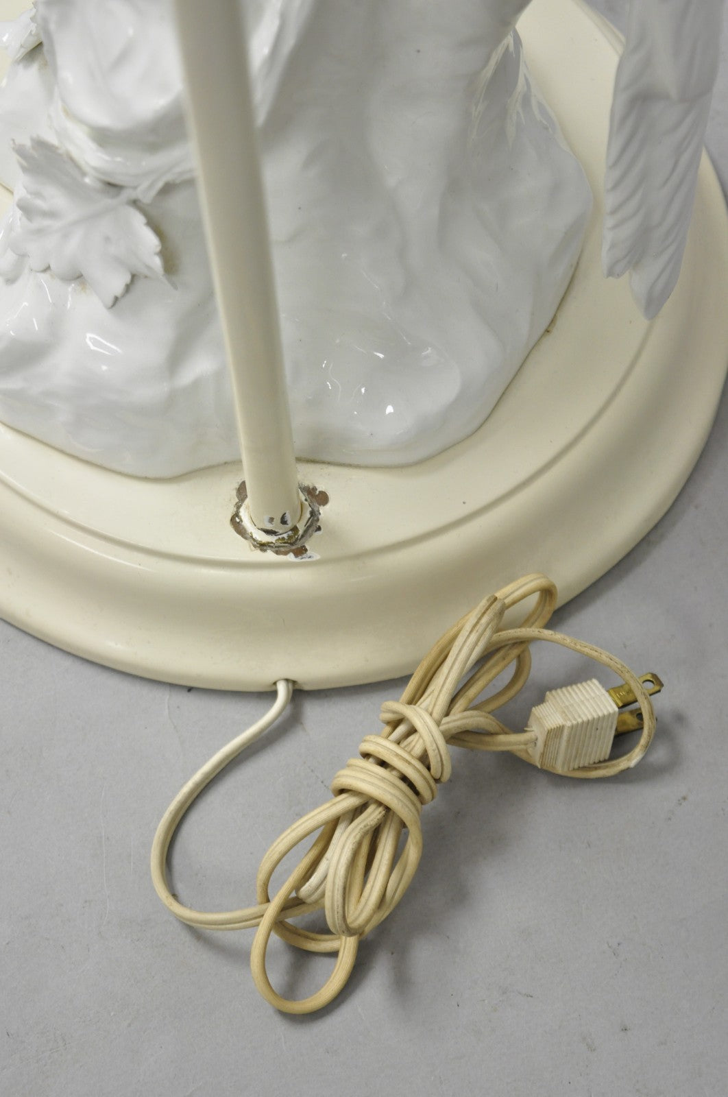 Antique Italian Blanc de Chine White Porcelain Perched Cockatoo Bird Table Lamp