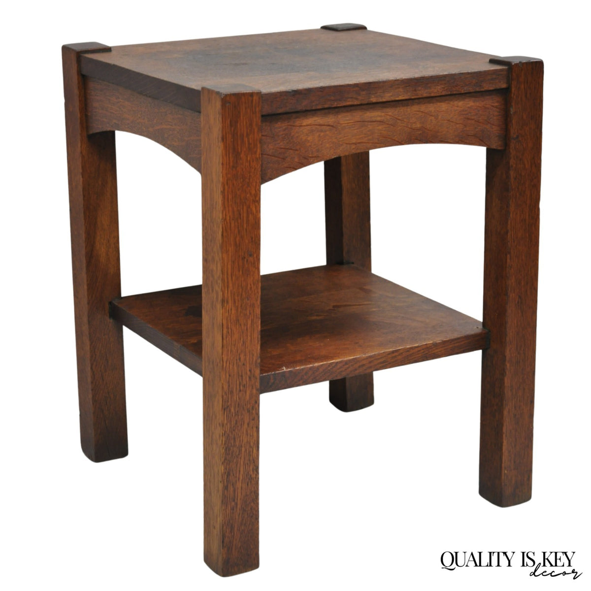 Antique Arts & Crafts Mission Oak Stickley Style 2 Tier Plant Stand Side Table