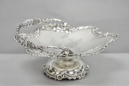 Antique Meriden Silver Plated Floral Repousse Pedestal Brides Wedding Basket