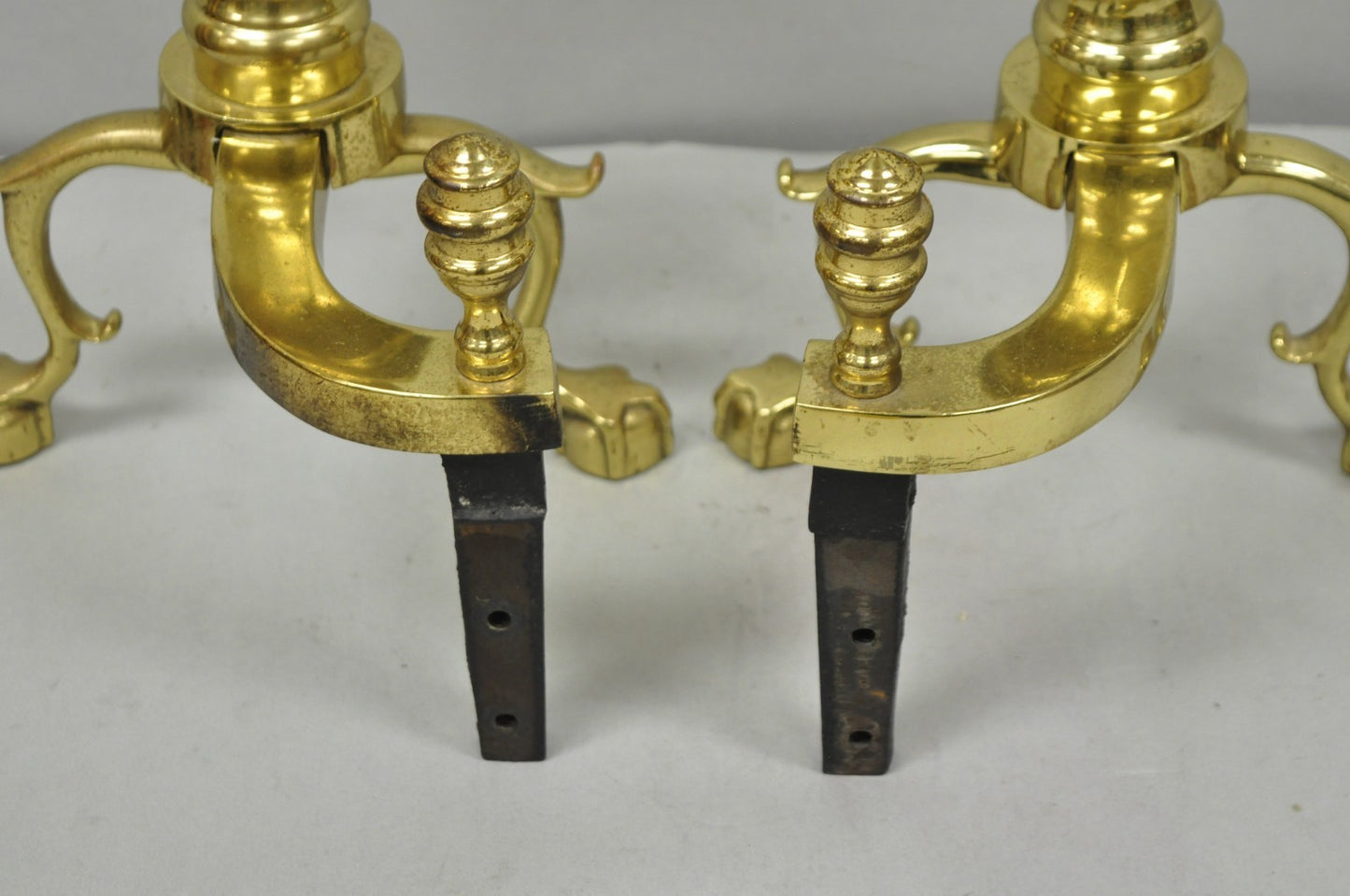 The Harvin Co Vintage Brass Federal Style Branch Foot Fireplace Andirons - Pair