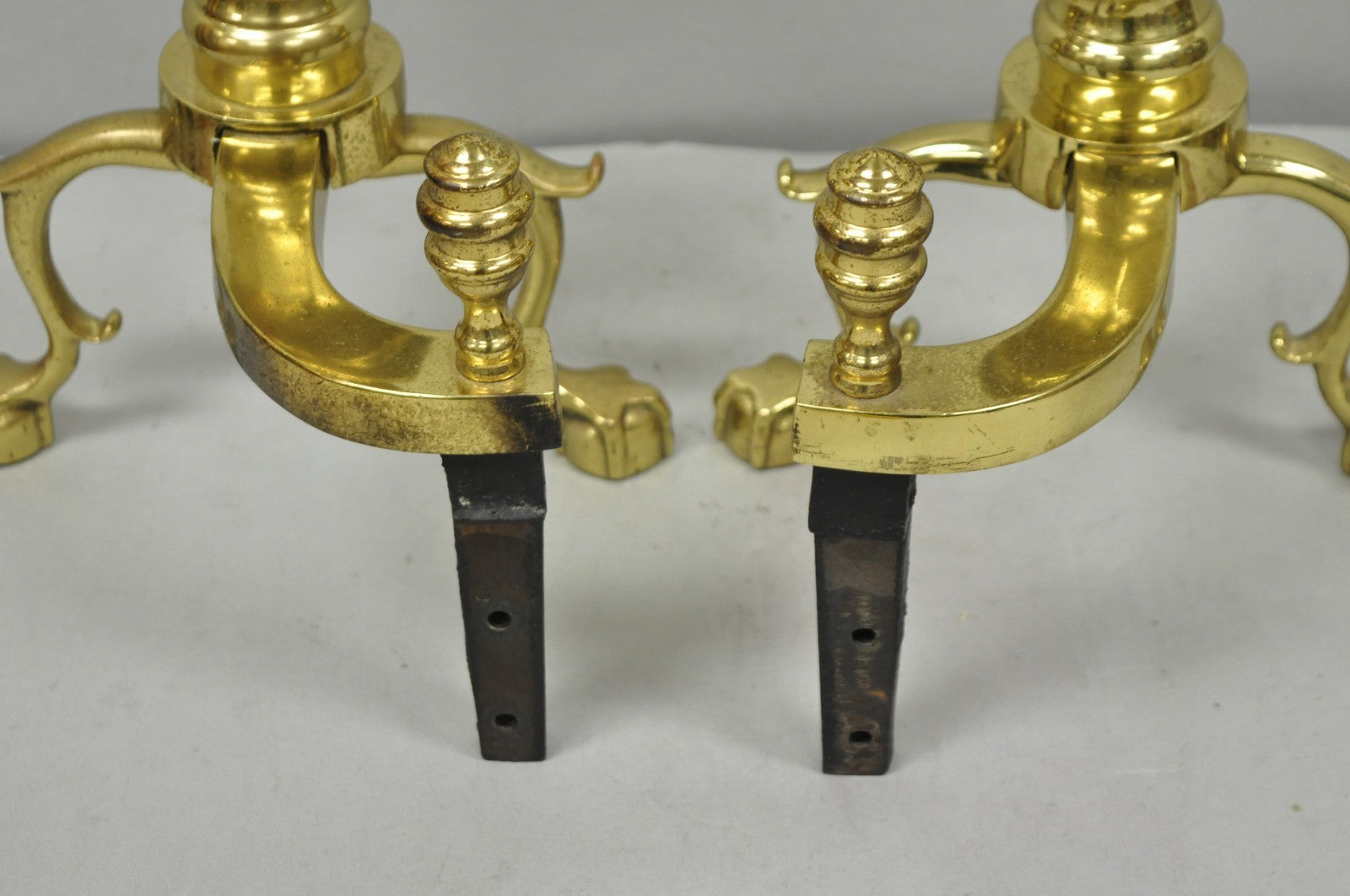The Harvin Co Vintage Brass Federal Style Branch Foot Fireplace Andirons - Pair