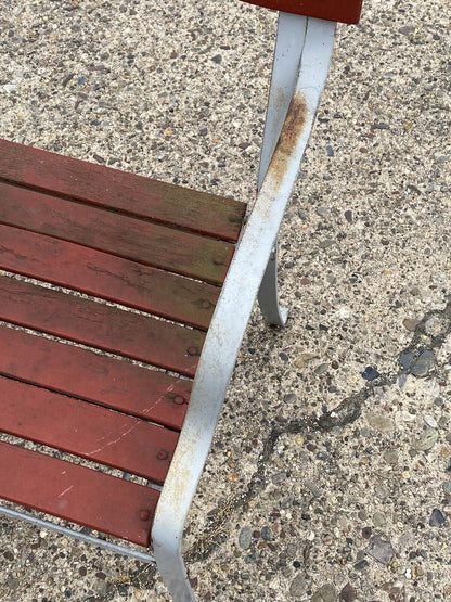 Vintage Wrought Iron and Wood Slat French Style Garden Outdoor Chairs - a Pair