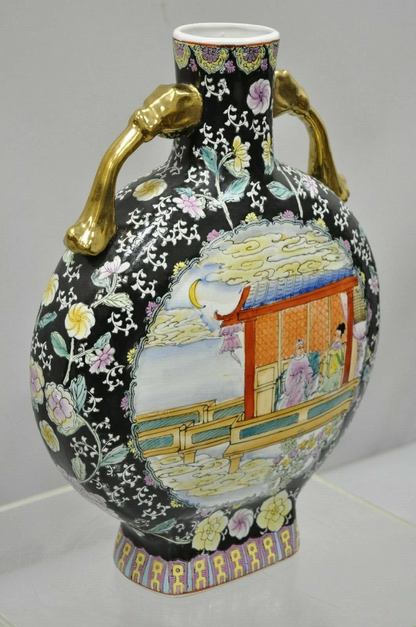 Vintage Chinese Porcelain Double Handle Large 19" Moon Flask Flower Vase