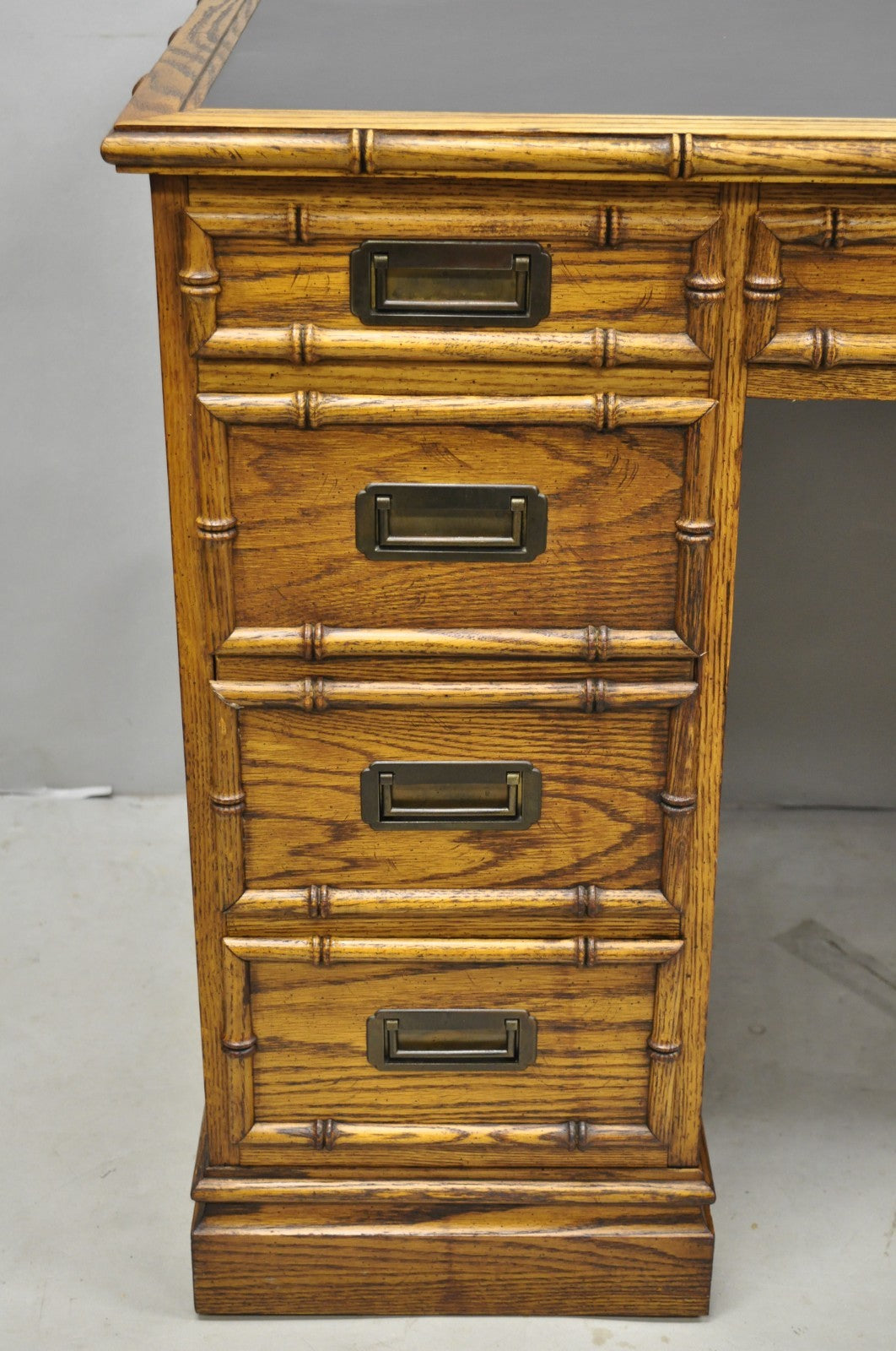 Vintage Hollywood Regency Faux Bamboo Campaign Style Kneehole Desk by Sligh