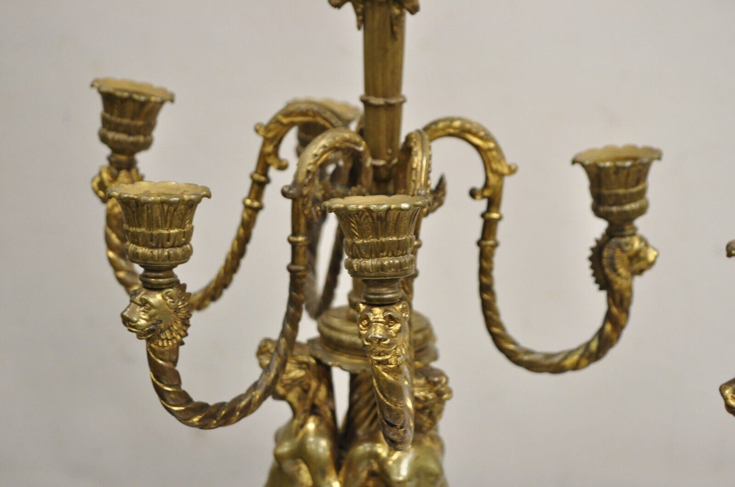 Antique French Neoclassical Bronze Figural Satyress Candelabras - a Pair