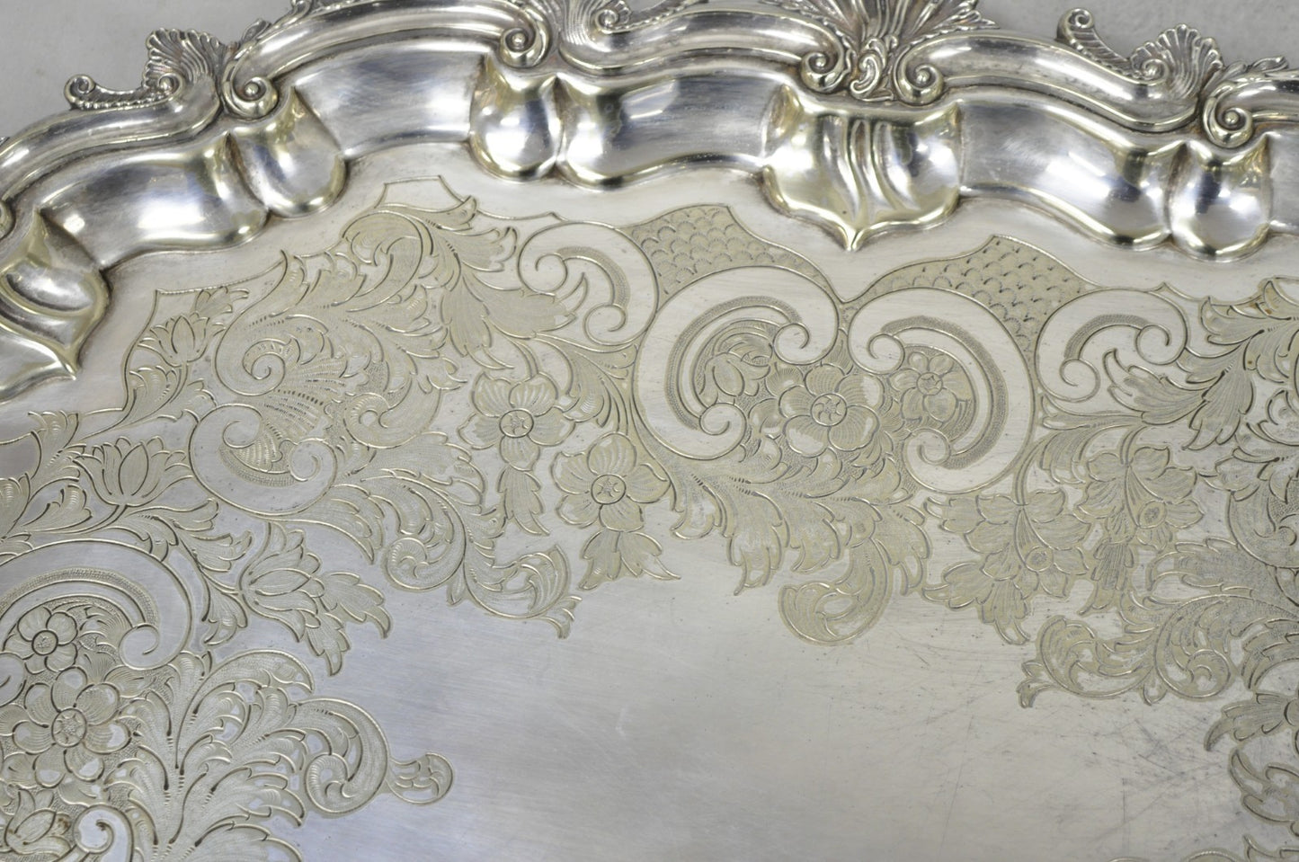 Antique Gorham English Victorian Silver Plated Scalloped Serving Platter Tray