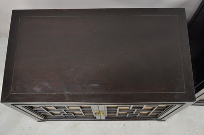 Vintage Chinoiserie James Mont Style 2 Door Nightstand Cabinets by Century Pair