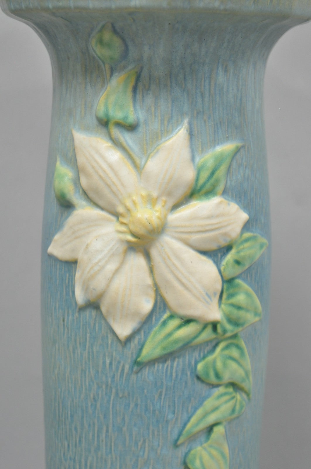 Vintage Roseville USA Blue Clematis Flower Art Pottery Jardiniere Pedestal Base