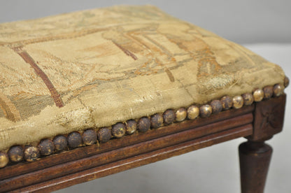 Antique French Country Louis XVI Carved Walnut Small Petite Footstool Ottoman