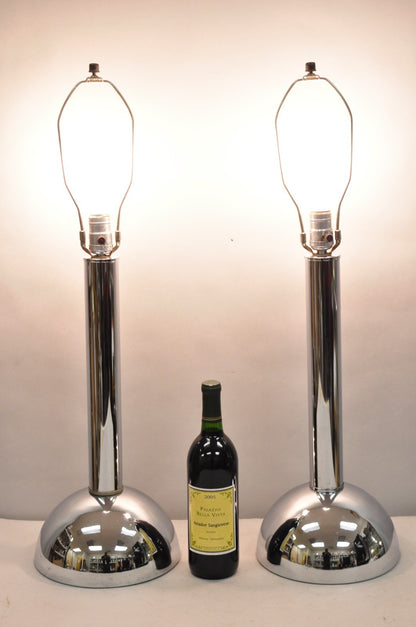 Vintage Mid Century Modern Chrome Ball Column Space Age Table Lamps - a Pair