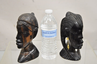 Vintage African Carved Ebony Wood 7" Male and Female Bust Statue Sculpture