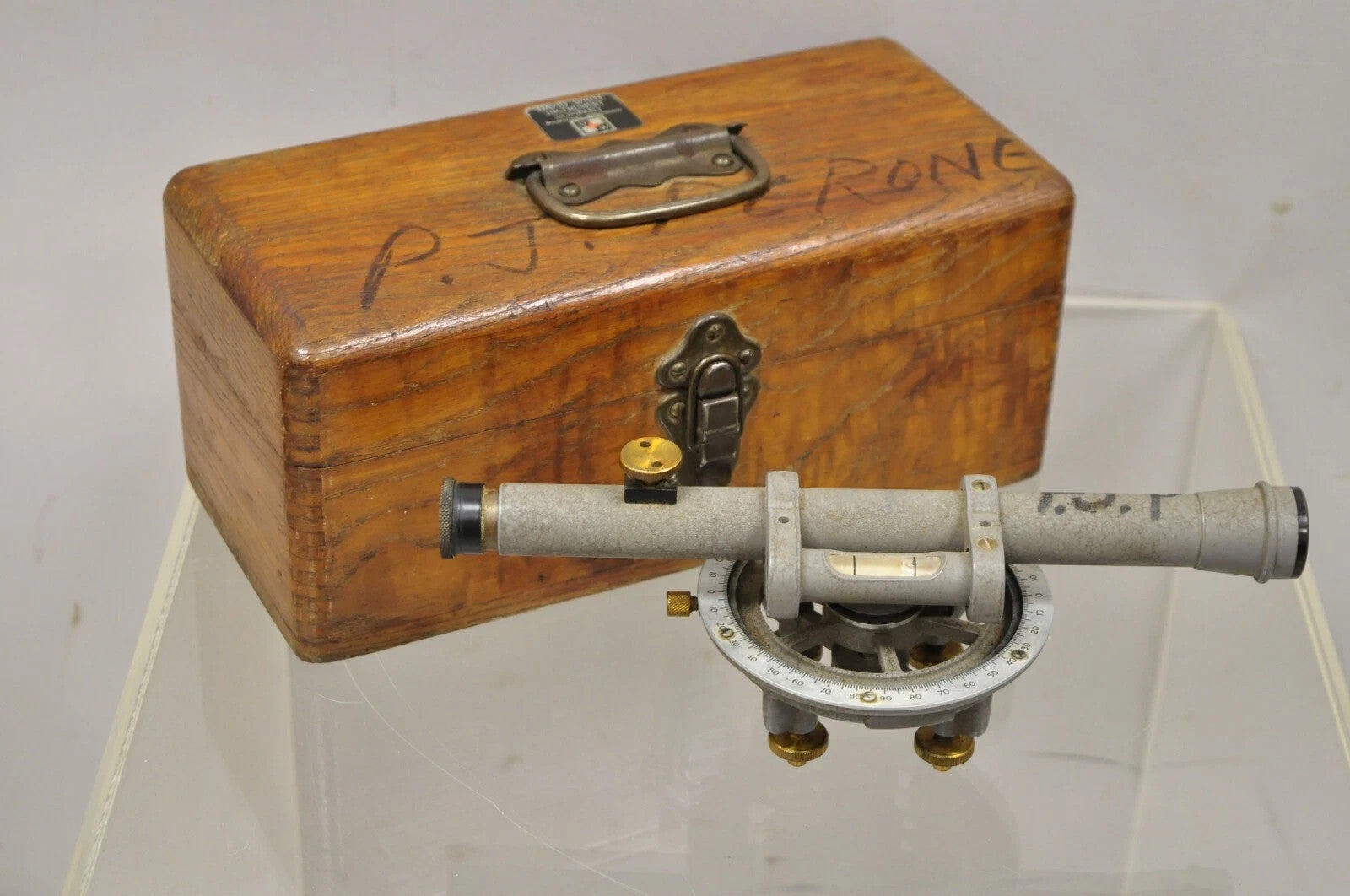 Vintage David White Instrument Surveying Equipment Plane Utility Level Oak Case