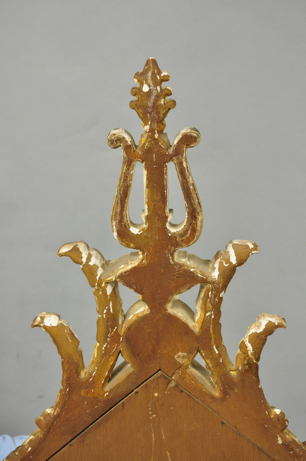 Vintage Italian Neoclassical Style Cream & Gold Gilt Carved Wood Wall Mirror