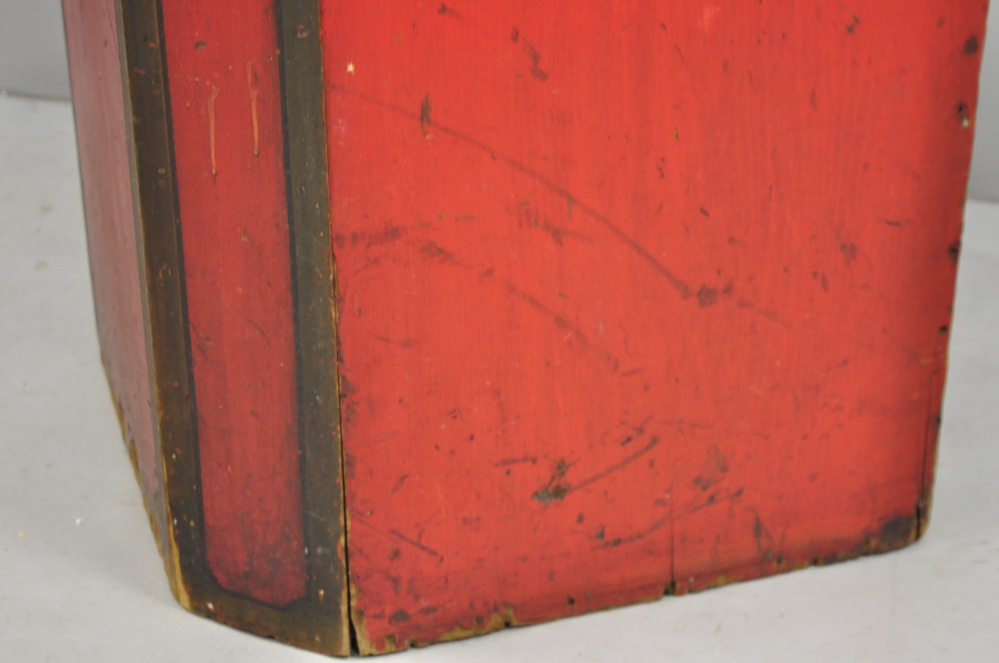 Antique British Colonial Red Painted Wooden Store Tea Coffee Bin w/ Asian Symbol