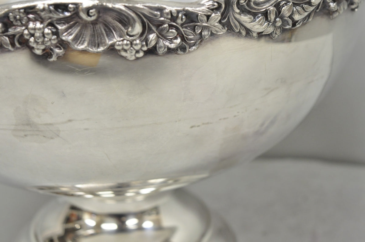 Vintage FB Rogers 5614 Victorian Silver Plated Punchbowl w/ Round Tray, 2 Pc Set
