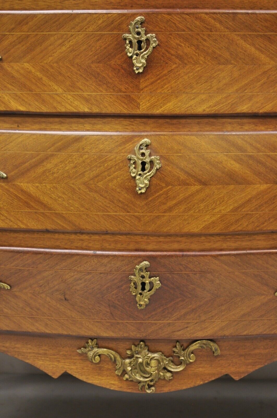 Vintage French Louis XV Style Bombe Commode Chest of Drawers Cherub Figures