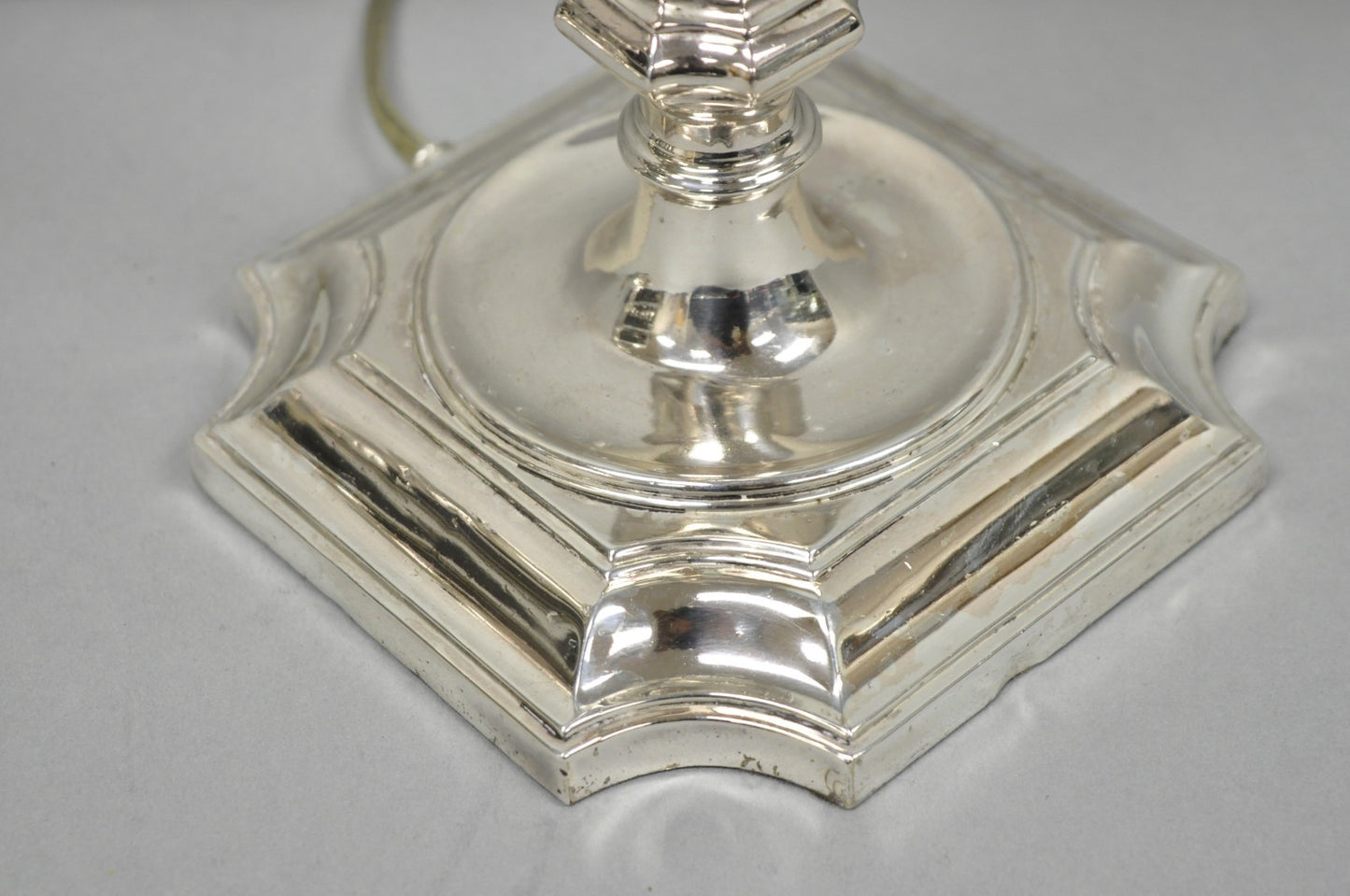 Antique English Regency Silver Plated Footed Candlestick Table Lamps - a Pair