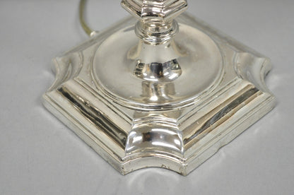 Antique English Regency Silver Plated Footed Candlestick Table Lamps - a Pair