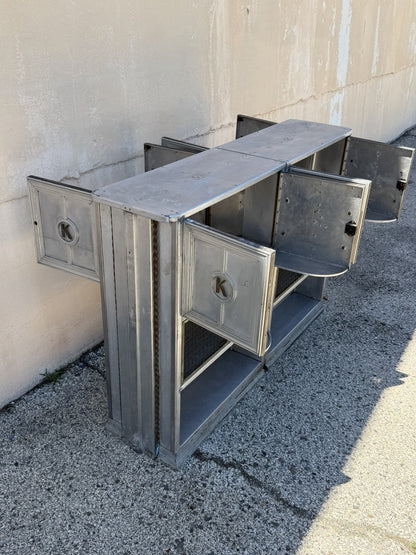 Antique Art Deco Steel Metal Dual Sided Dental Medical Cabinets Bar - a Pair