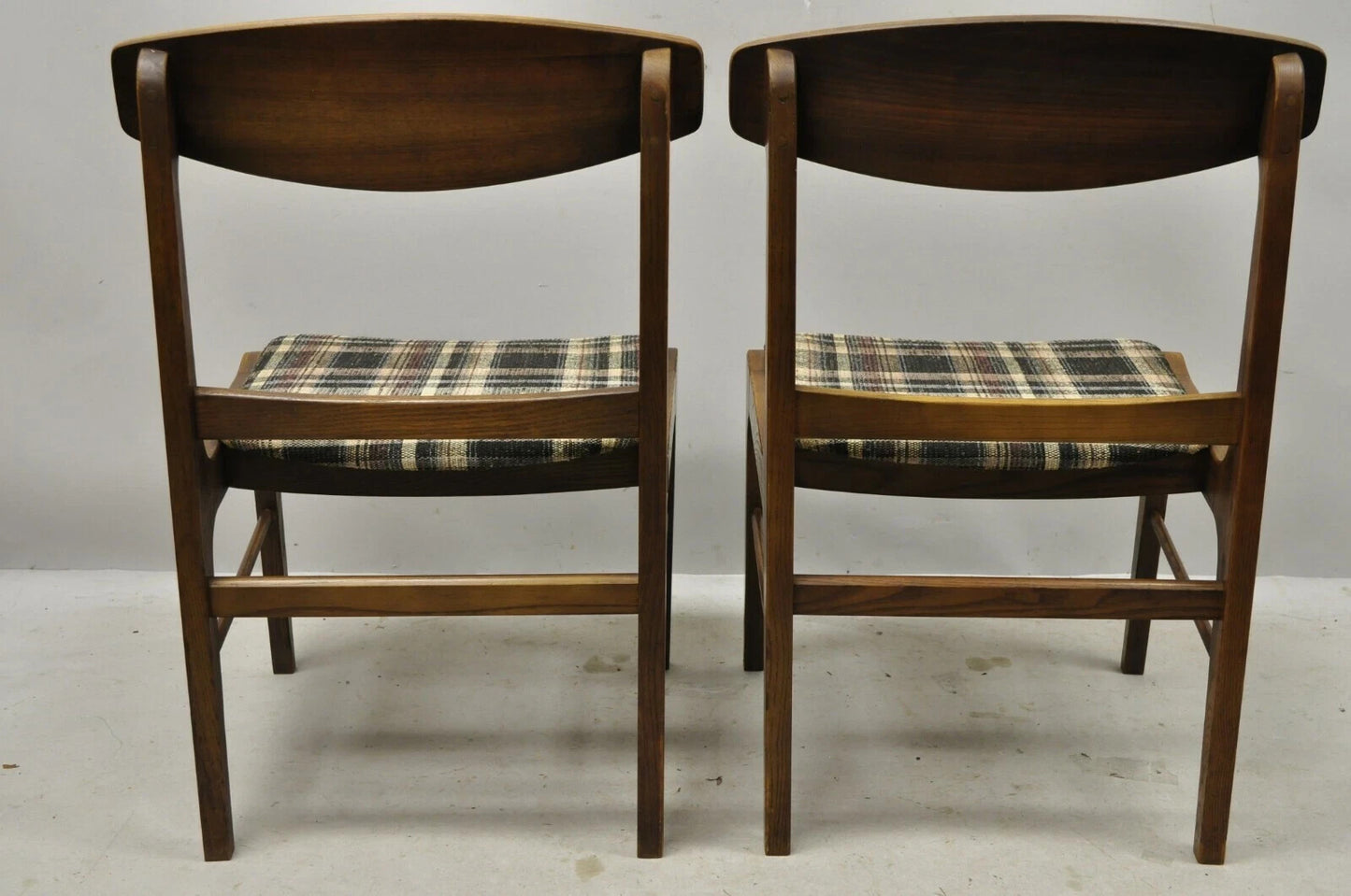 Vintage Mid Century Modern Walnut & Oak Sculptural Dining Side Chairs - a Pair