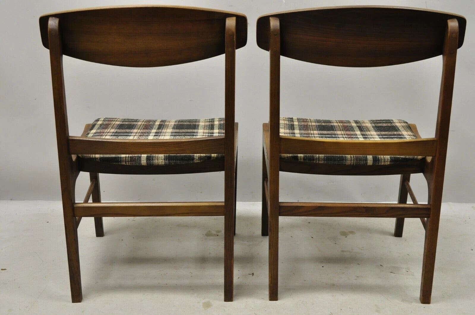 Vintage Mid Century Modern Walnut & Oak Sculptural Dining Side Chairs - a Pair