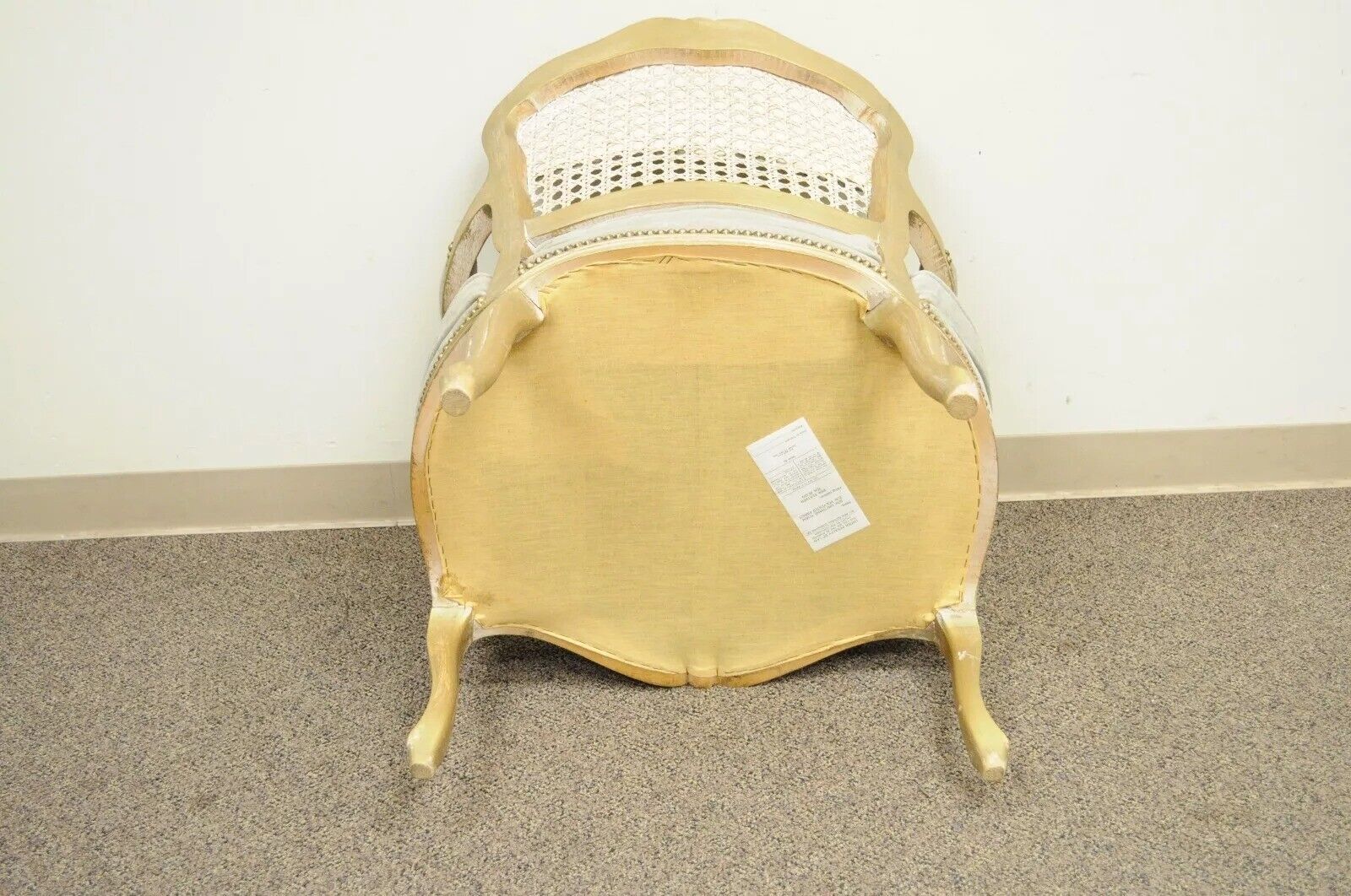 Fratelli Boffi French Louis XV Style Gold Gray Suede Cane Bergere Arm Chair