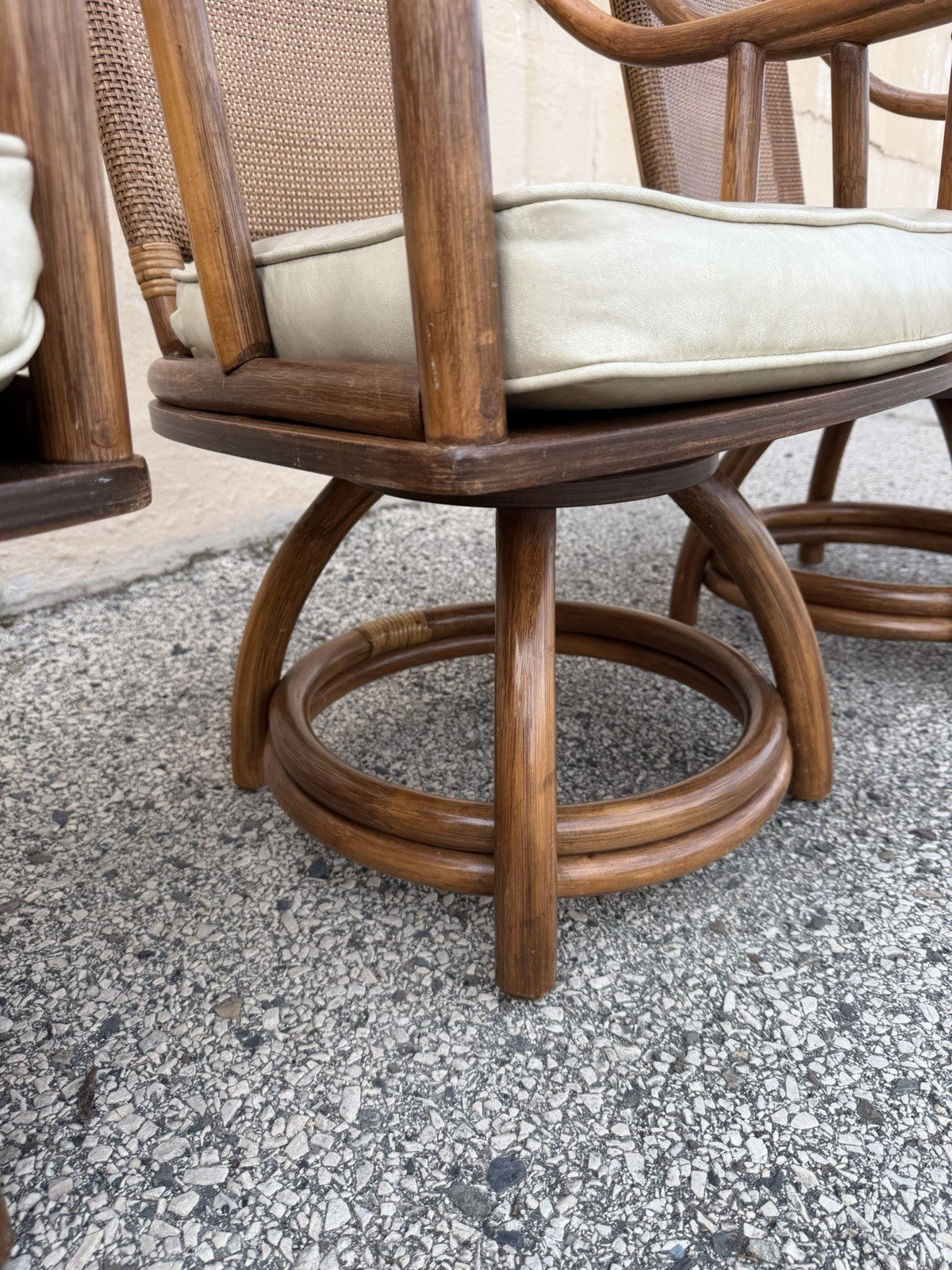 Vintage Hollywood Regency Bentwood Rattan Bamboo Swivel Chair Dining Set - 5 Pcs