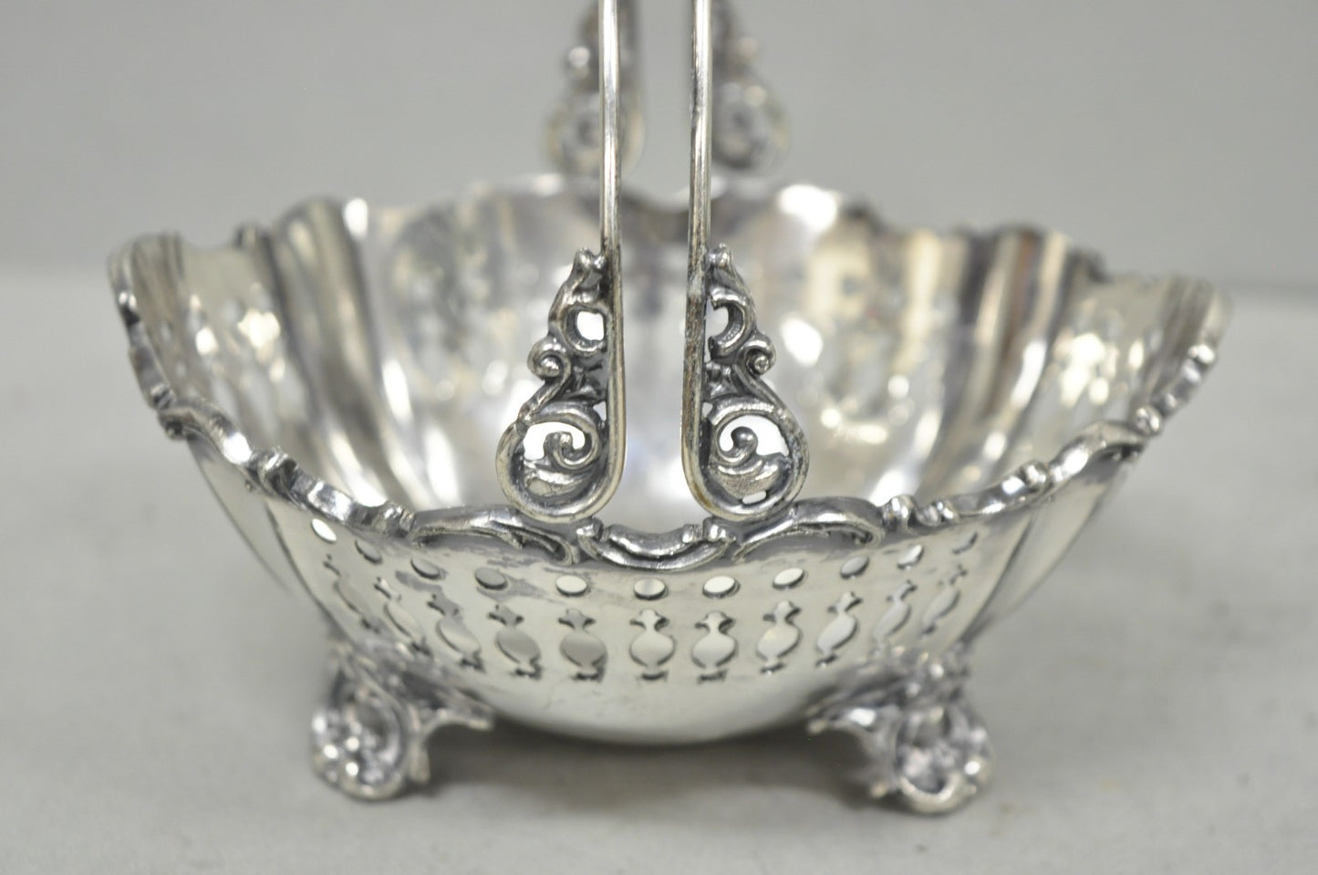 Antique Wallace Bros Victorian Silver Plated Reticulated Small Basket Nut Dish