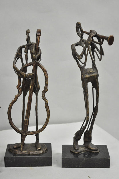 Contemporary Brutalist Style Bronze & Marble Jazz Musician Band Figures 6 Pc Set