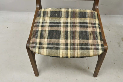 Vintage Mid Century Modern Walnut & Oak Sculptural Dining Side Chairs - a Pair