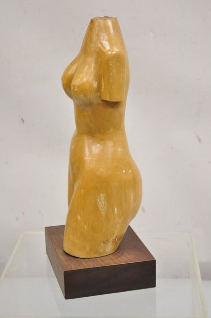 Vintage Mid Century Modern Solid Carved Wood Nude Female Torso Sculpture