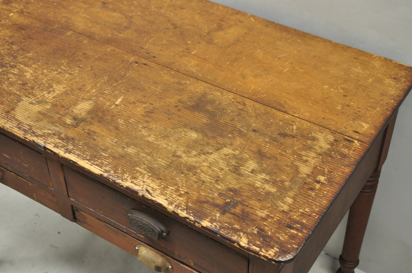 Antique French Country Primitive Possum Belly Pine Wood Bakers Work Table