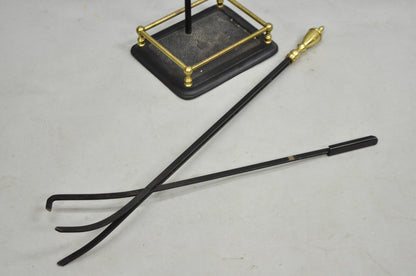 Vintage Federal Style Brass Urn Finial Cast Iron Fireplace Tool Set - 4 Pc Set