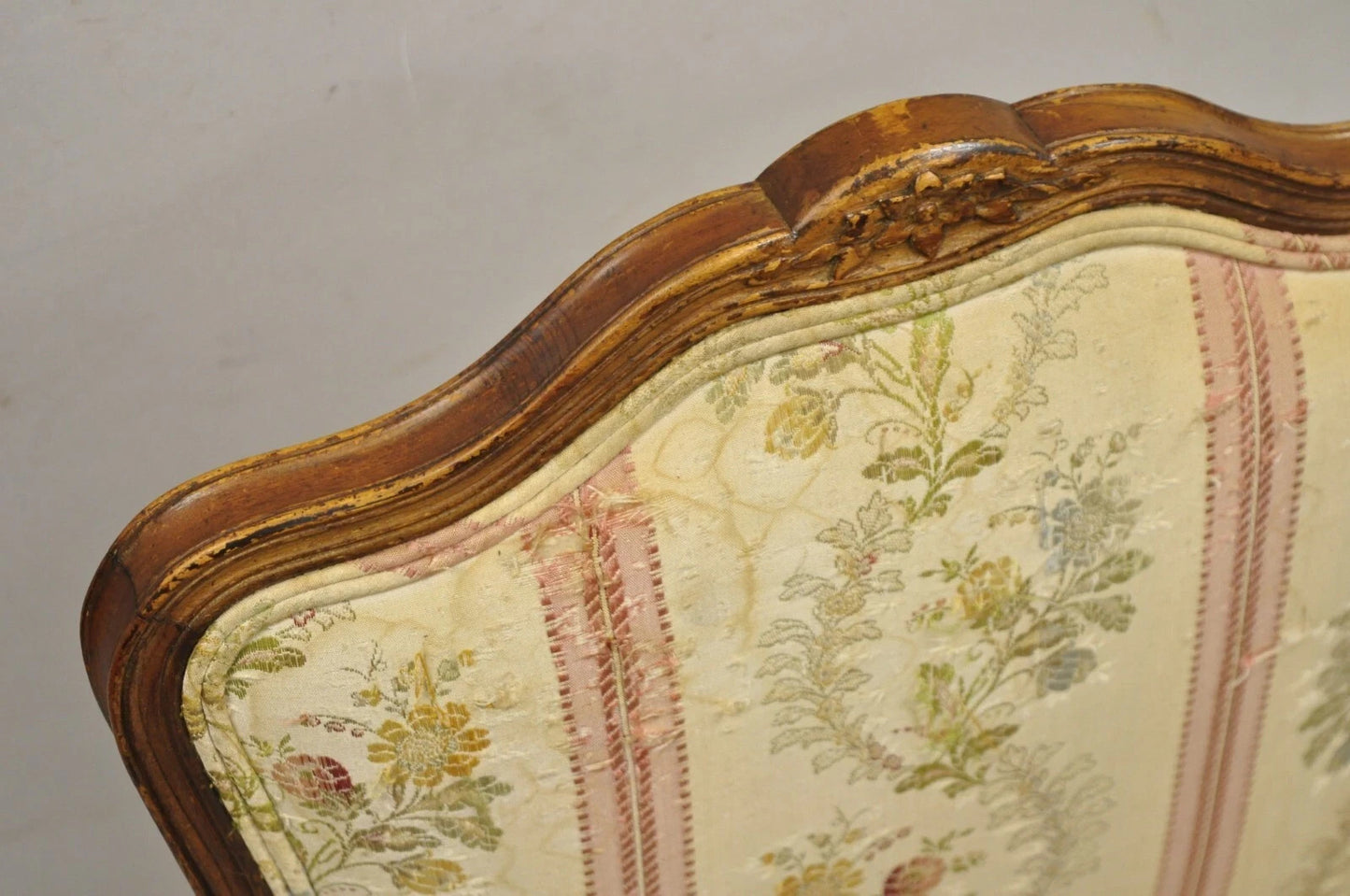 Vintage French Louis XV Style Small Boudoir Accent Side Chair w/ Pink Stripes