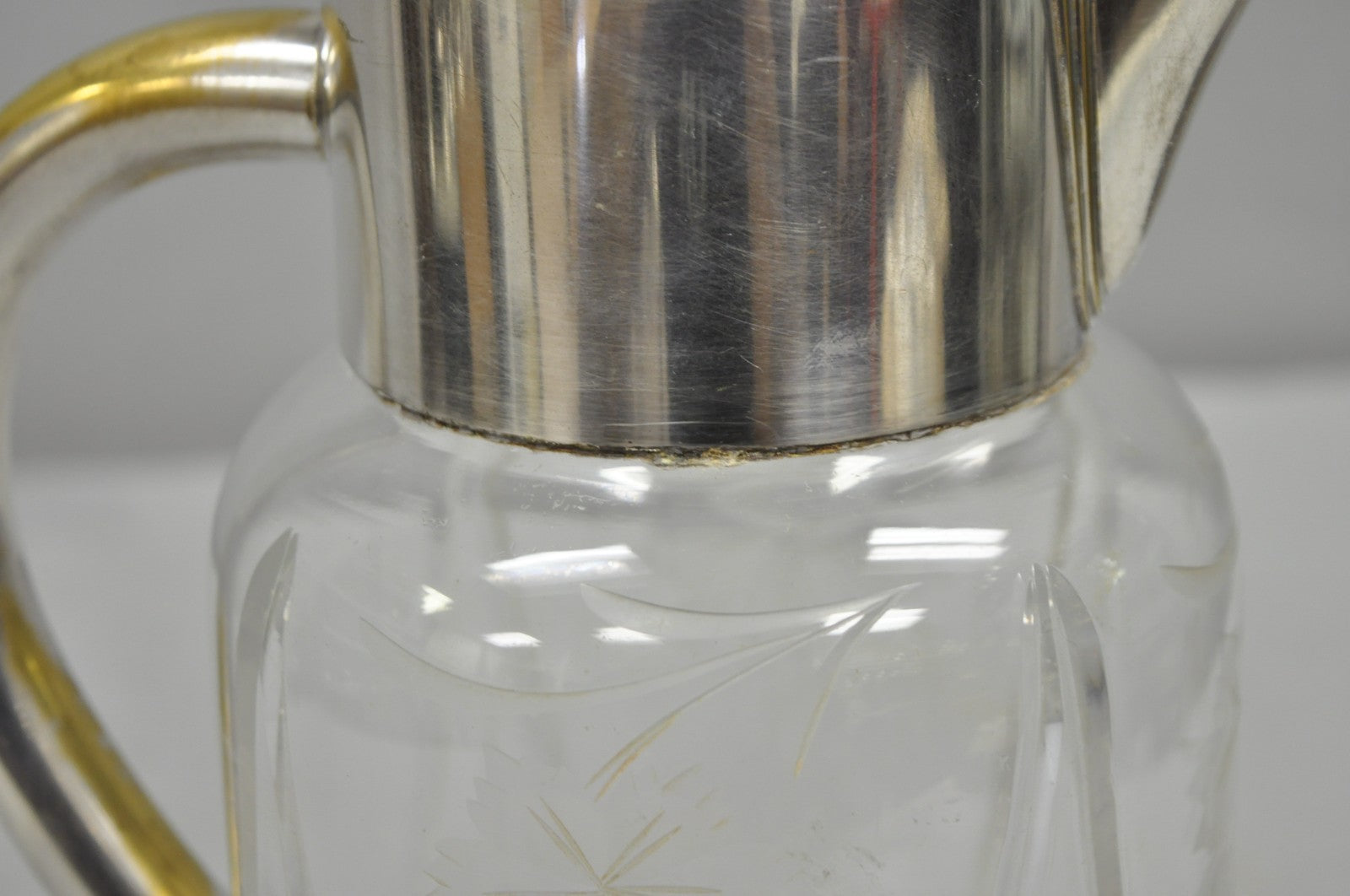 Antique Victorian German Silver Plated Cut Crystal Glass Lemonade Water Pitcher