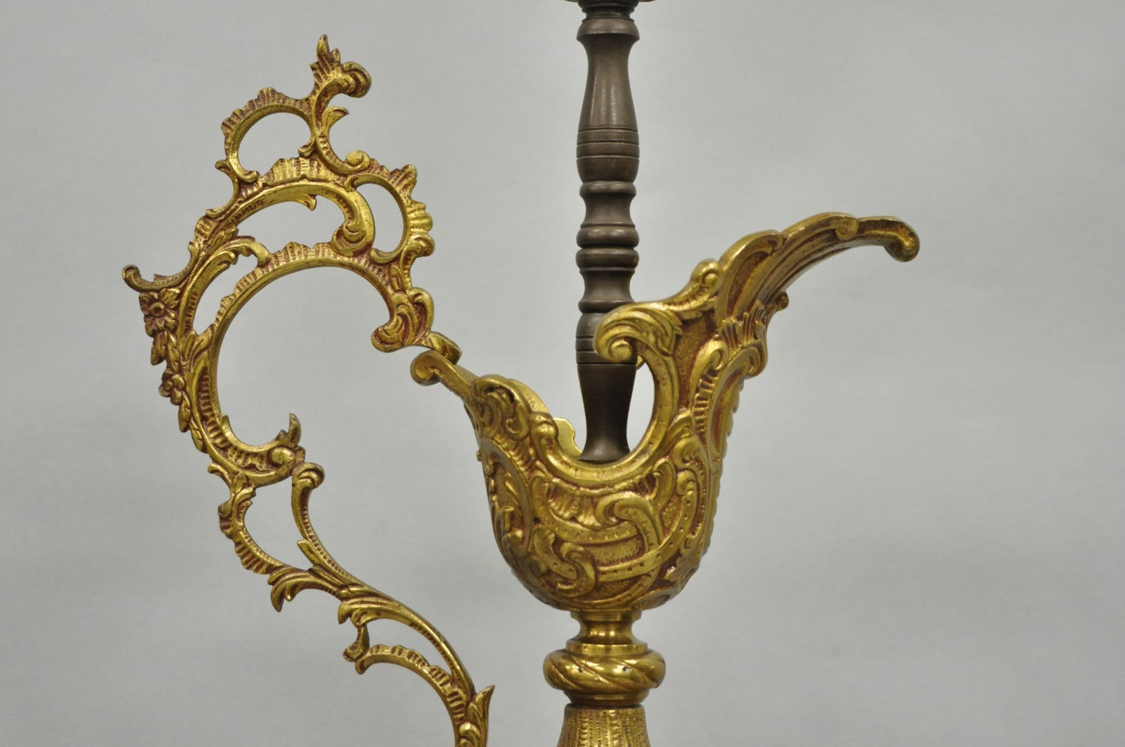 Vintage French Renaissance Style Painted Porcelain Urn Brass Ewer Table Lamp