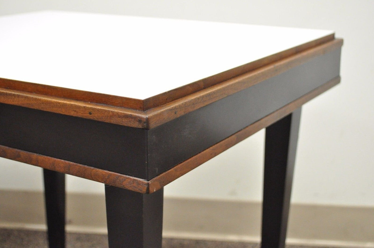 Vintage Mid Century Modern Black & White Rectangular Laminate End Tables - Pair