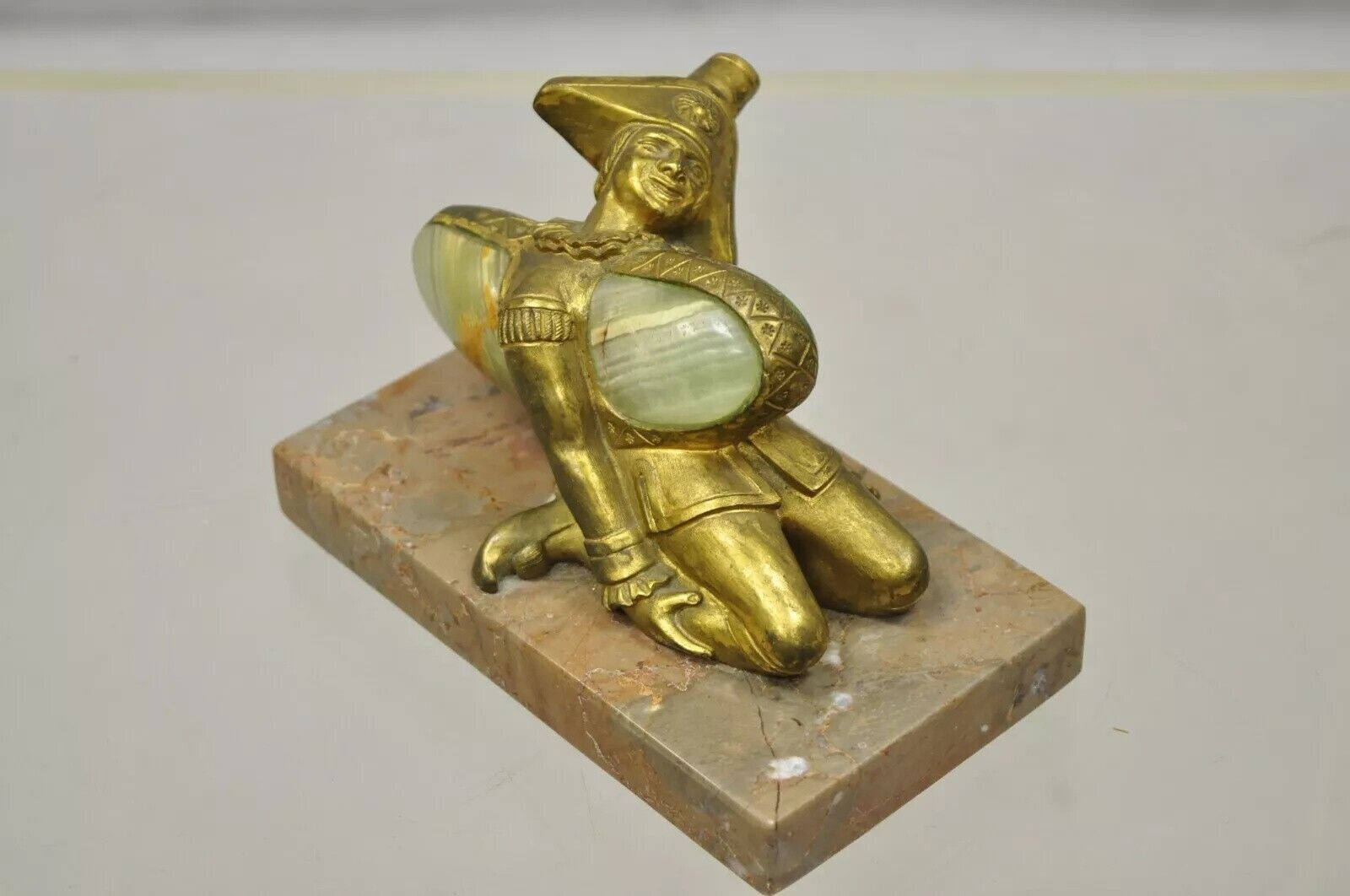 "In a Pickle" Antique Bronze Oriental Trinculo Jester Paperweight Onyx Malachite