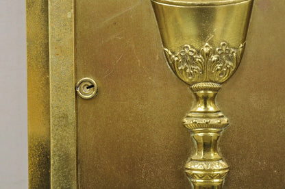 Antique Gothic Bronze Wall Hanging Altar Door Tabernacle with Chalice (B)