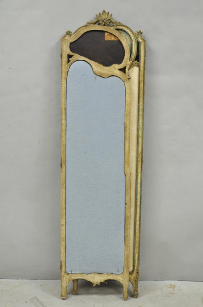 Antique French Louis XV Hand Painted Petite 3 Panel Folding Dressing Screen