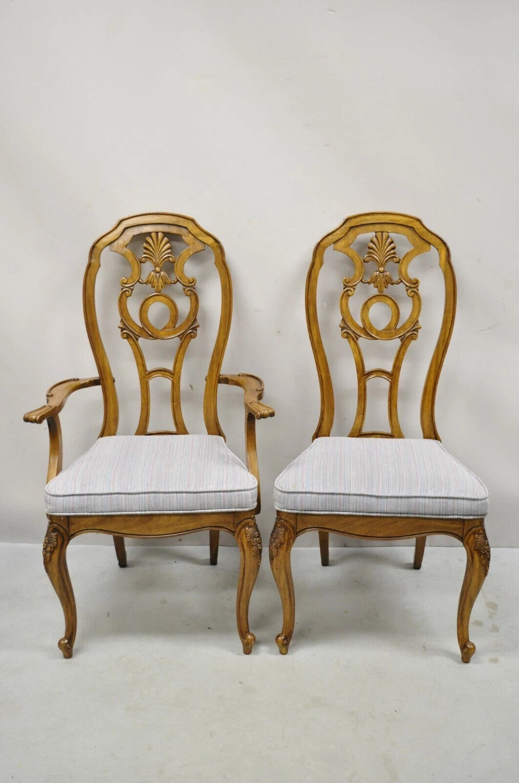 Vintage Italian Baroque Rococo Carved Wood Fretwork Dining Chairs - Set of 6